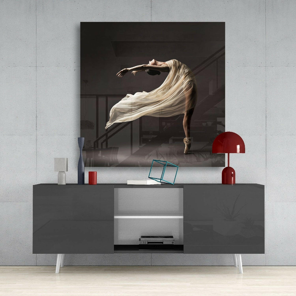 Ivory Silk Backbend Dancer Glass Wall Art
