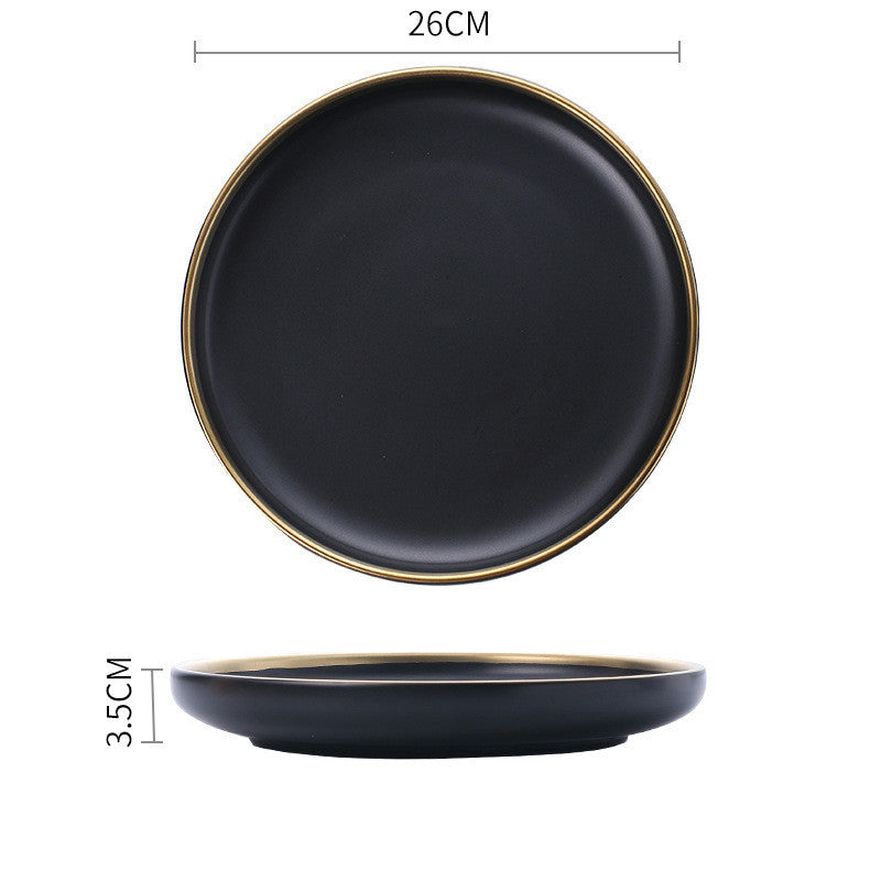 Elegant Ceramic Tableware Collection – Black & White with Gold Trim