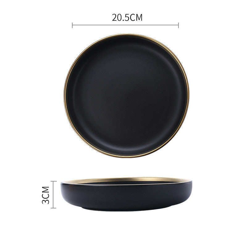 Elegant Ceramic Tableware Collection – Black & White with Gold Trim