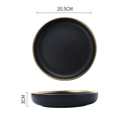 Elegant Ceramic Tableware Collection – Black & White with Gold Trim
