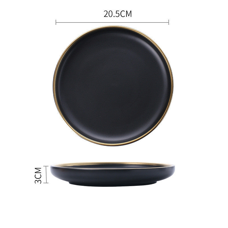 Elegant Ceramic Tableware Collection – Black & White with Gold Trim