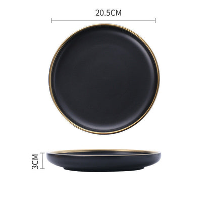 Elegant Ceramic Tableware Collection – Black & White with Gold Trim