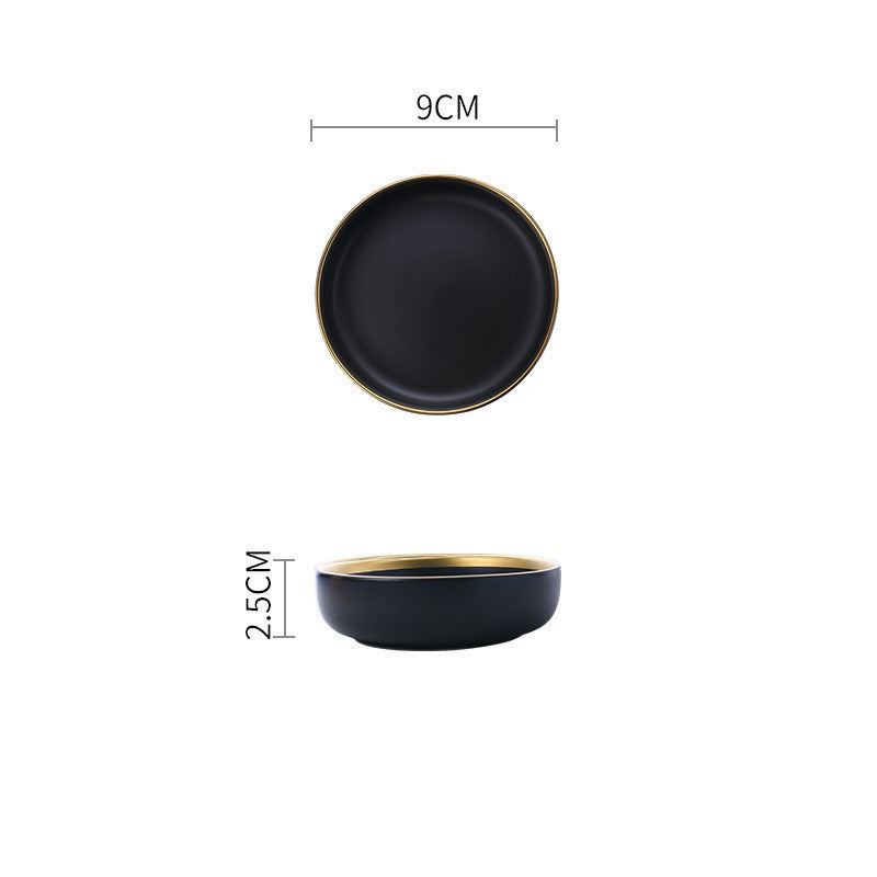 Elegant Ceramic Tableware Collection – Black & White with Gold Trim
