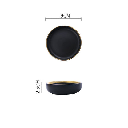 Elegant Ceramic Tableware Collection – Black & White with Gold Trim