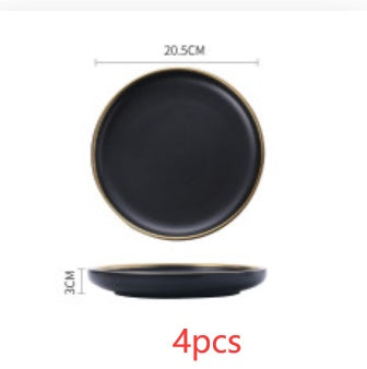Elegant Ceramic Tableware Collection – Black & White with Gold Trim