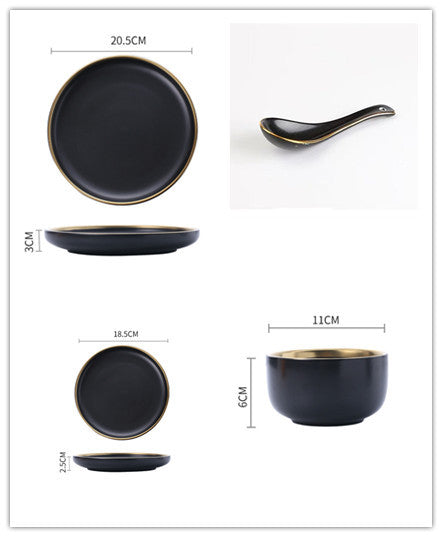 Elegant Ceramic Tableware Collection – Black & White with Gold Trim