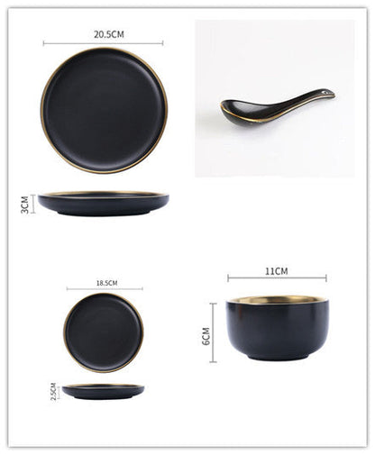 Elegant Ceramic Tableware Collection – Black & White with Gold Trim