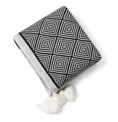 Fennco Styles Modern Diamond Knitted Throw Blanket with Tassel 50" W x 60" L – Taupe Geometric Pattern Lightweight Blanket for Couch, Bedroom, Living Room and Office Décor