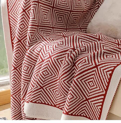 Fennco Styles Modern Diamond Knitted Throw Blanket with Tassel 50" W x 60" L – Taupe Geometric Pattern Lightweight Blanket for Couch, Bedroom, Living Room and Office Décor