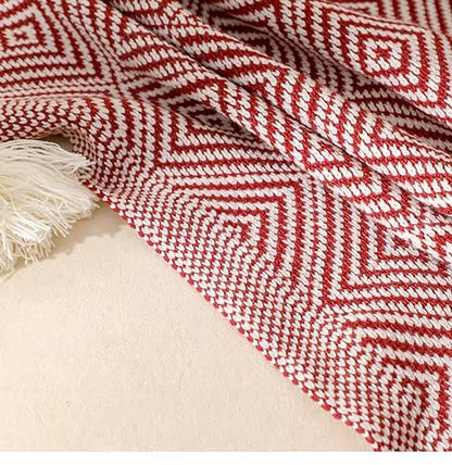 Fennco Styles Modern Diamond Knitted Throw Blanket with Tassel 50" W x 60" L – Taupe Geometric Pattern Lightweight Blanket for Couch, Bedroom, Living Room and Office Décor