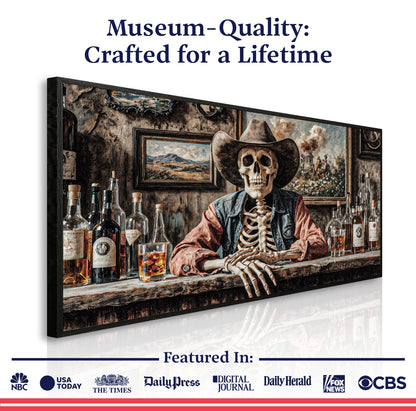Skeleton Cowboy Barman At Western Saloon Wall Art