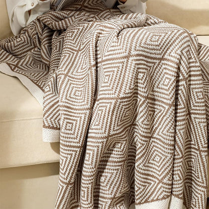 Fennco Styles Modern Diamond Knitted Throw Blanket with Tassel 50" W x 60" L – Taupe Geometric Pattern Lightweight Blanket for Couch, Bedroom, Living Room and Office Décor