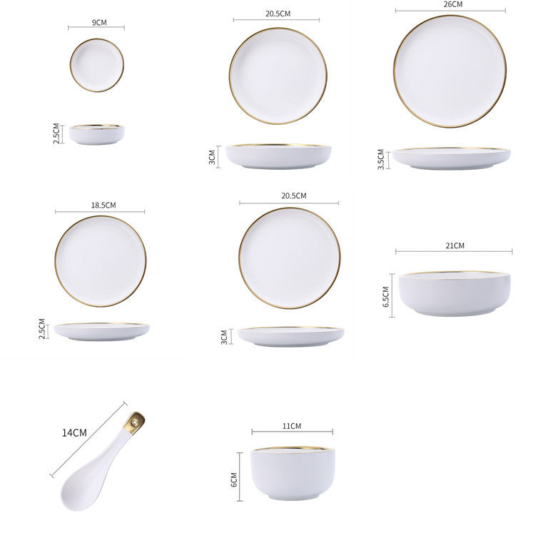 Elegant Ceramic Tableware Collection – Black & White with Gold Trim