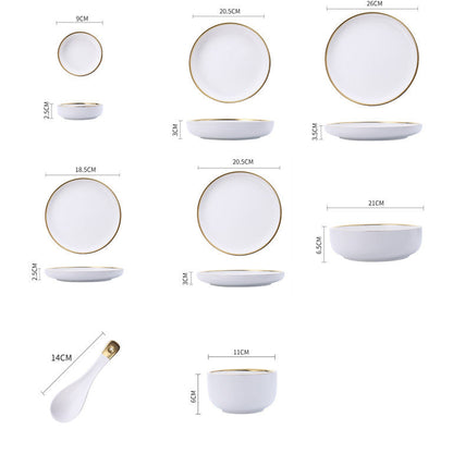 Elegant Ceramic Tableware Collection – Black & White with Gold Trim