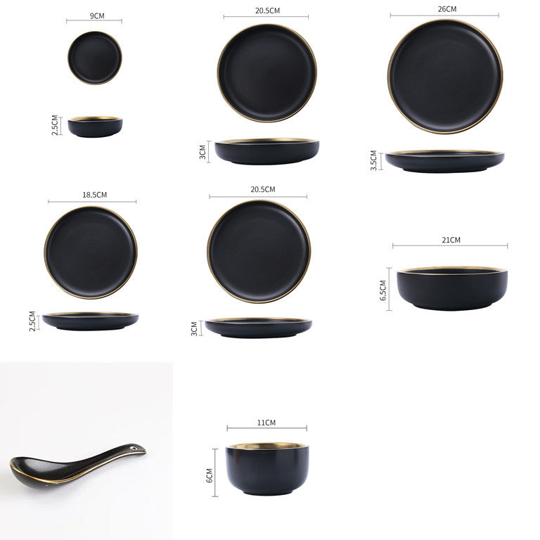 Elegant Ceramic Tableware Collection – Black & White with Gold Trim