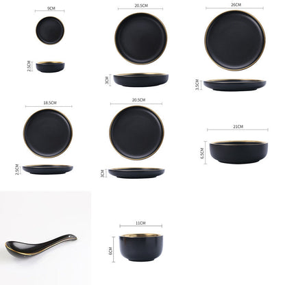 Elegant Ceramic Tableware Collection – Black & White with Gold Trim