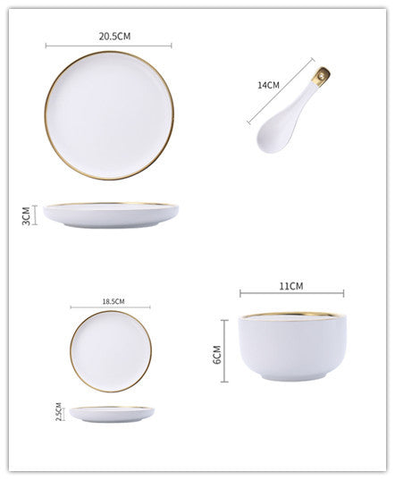 Elegant Ceramic Tableware Collection – Black & White with Gold Trim