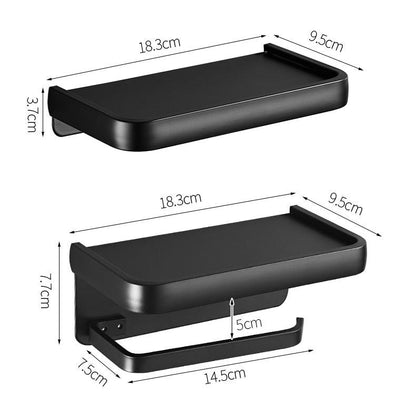 Black Toilet Paper Holder Multifunction Bathroom Storage Shelf Roll Paper Holder Toilet Paper Holder With Shelf Matte Black Toilet Paper Holder Toilet Paper Roll Holder Bathroom Adhesive Toilet Paper Holder
