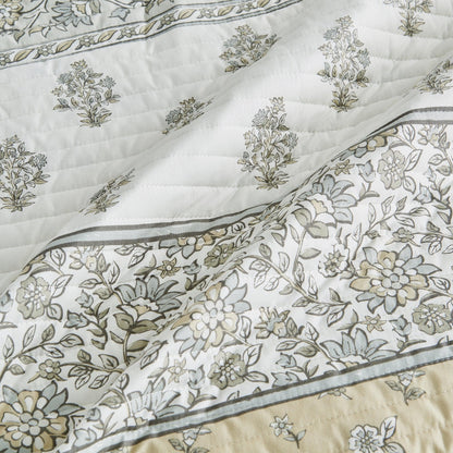 Floral Striped Microfiber Quilt Set - Hermine Collection