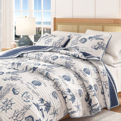 Coastal Printed Cotton Quilt Set - Calypso Collection