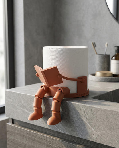 3D Printed Robot Toilet Paper Holder | Articulated Reading Man Bathroom Decor