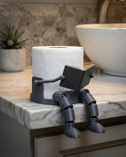 3D Printed Robot Toilet Paper Holder | Articulated Reading Man Bathroom Decor