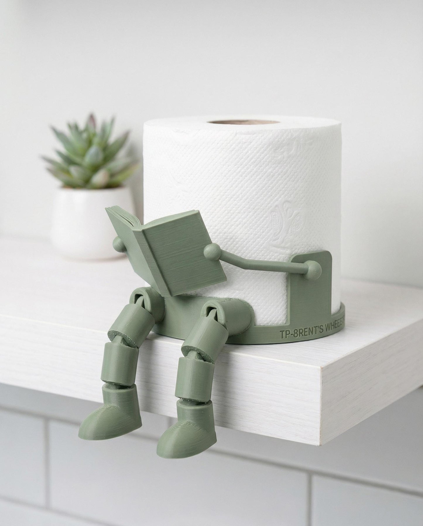 3D Printed Robot Toilet Paper Holder | Articulated Reading Man Bathroom Decor