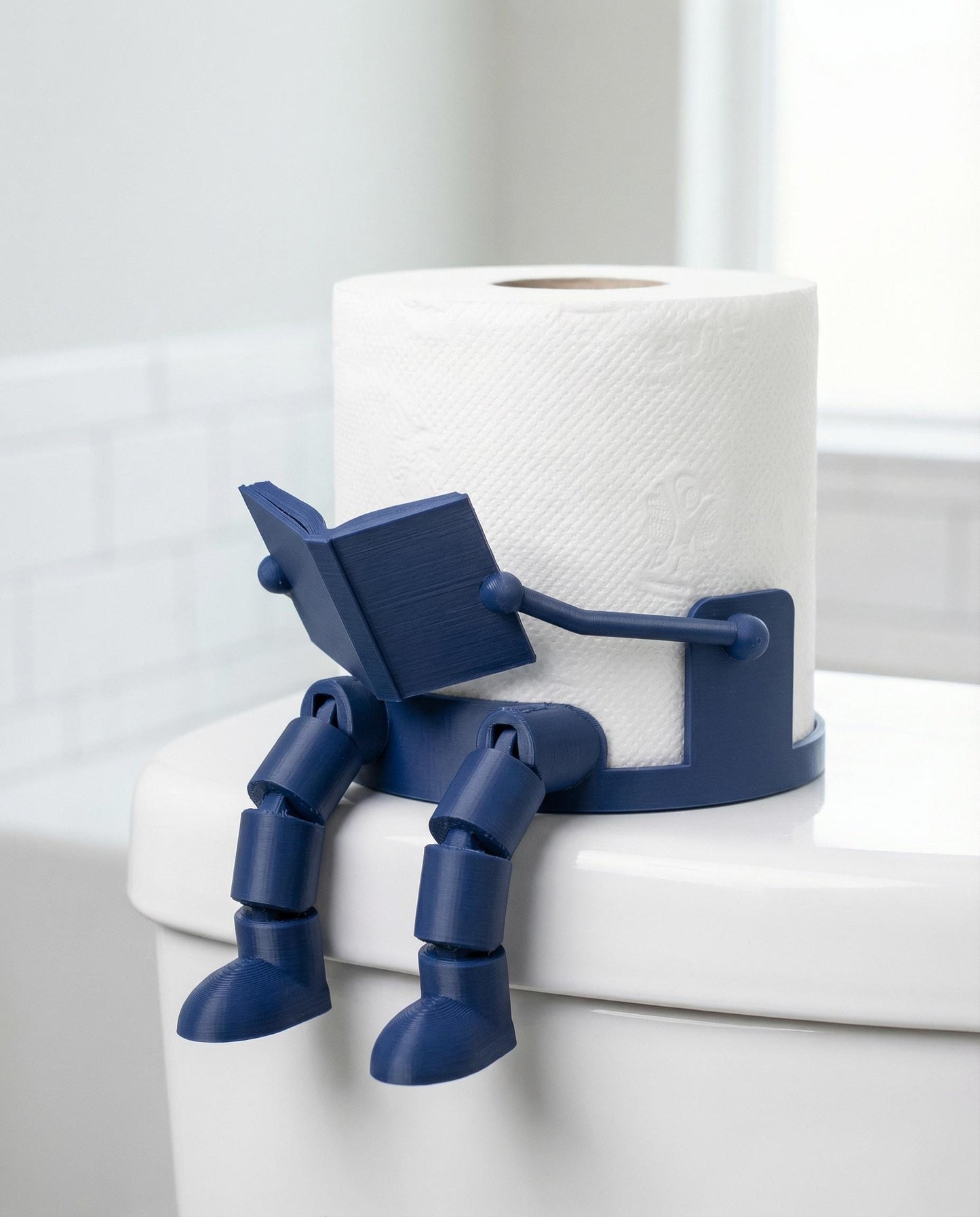 3D Printed Robot Toilet Paper Holder | Articulated Reading Man Bathroom Decor